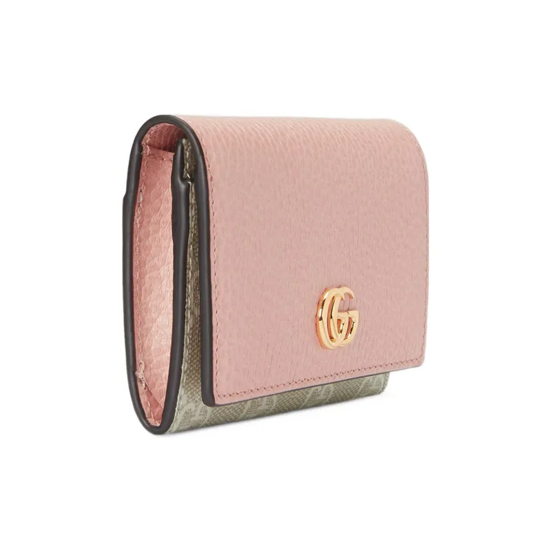 GUCCI Supreme Canvas With Leather Trim Card Holder Regular Women's Light Pink/Beige-1