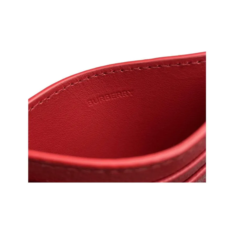 Burberry Grained Leather Card Clip Card Holder Women's Red-4