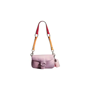COACH Pillow Leather God Of Wine Bag, Shoulder Bag Trumpets Women's Purple With Multicolor Shoulder Strap
