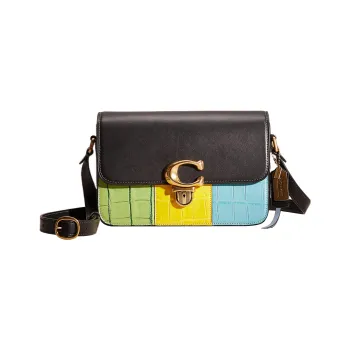 COACH Studio Crocodile Pattern Leather And Glove Tanned Leather Envelope Bag Shoulder Bags Women's Black & Multicolor