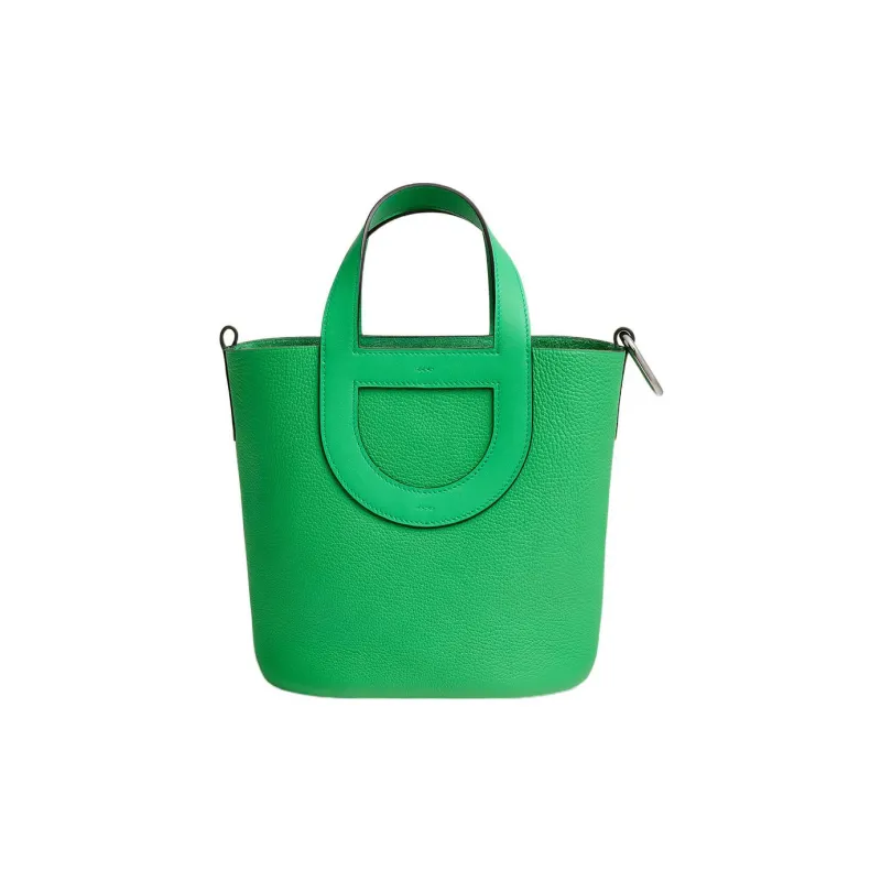 HERMES In The Loop Clemence Bullhide With Swift Calfskin Basket Bag Pig Nose Bucket Bag Handbag Women's Comic Green-0