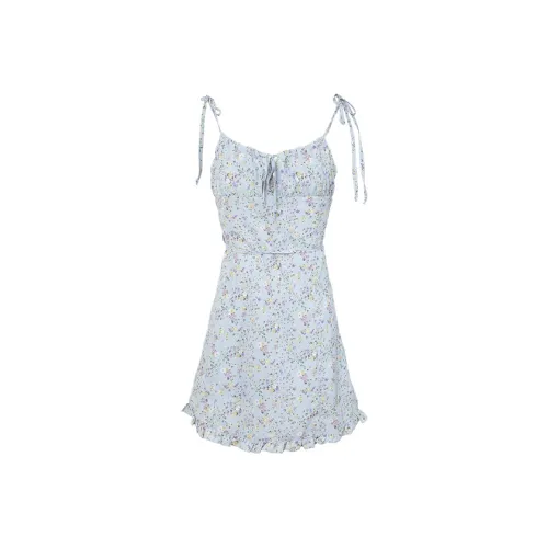 IS SASAINC Slip Dresses Women's Light Blue Floral Pattern