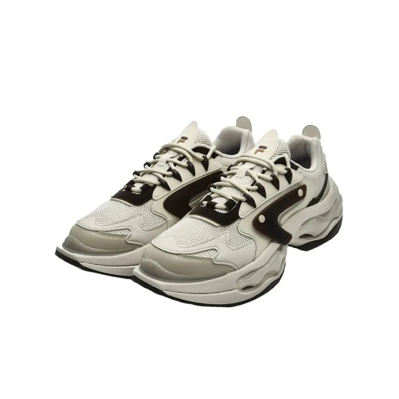 FILA Fusion Cushioning Anti Slip And Wear Resistant Height Increasing Low Top Casual Running Shoes Men's Beige Black-1