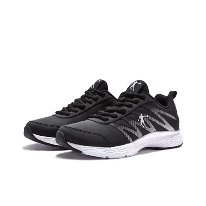 QIAODAN Cushioned Slip Resistant Abrasion Resistant Low Top Casual Running Shoes Men's Black Silver-1