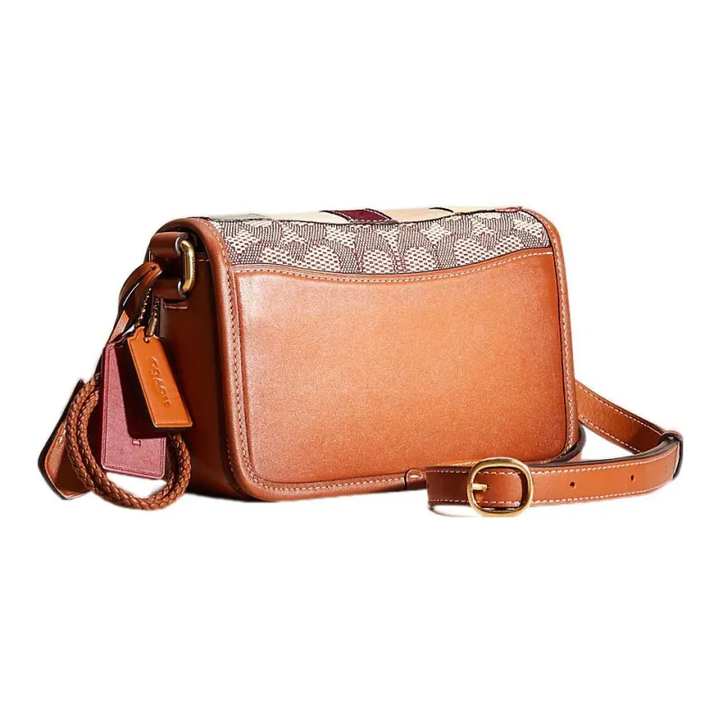 COACH Studio Jacquard With Glove Tanned Leather Messenger Bag, Shoulder Bag Small Size Women's Brown & Gray-1