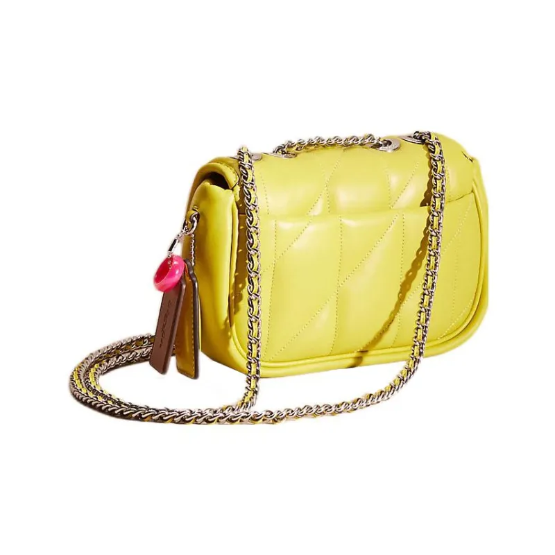 COACH Pillow Madison Leather Pillow Bag Shoulder Bag Trumpets Women's Silver & Orange Yellow-1