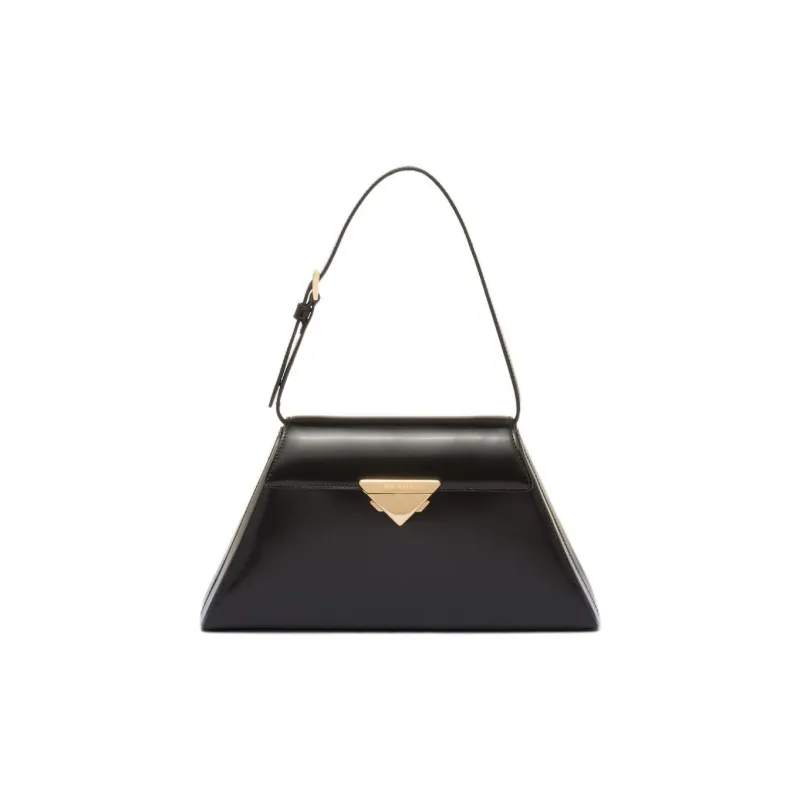 PRADA Brushed Leather One Shoulder Handbags Medium Size Women's Black-0