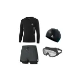 Gray Swimming Shorts+Long-Sleeved Swimsuit+Large Frame Swim Goggles+Swimming Cap