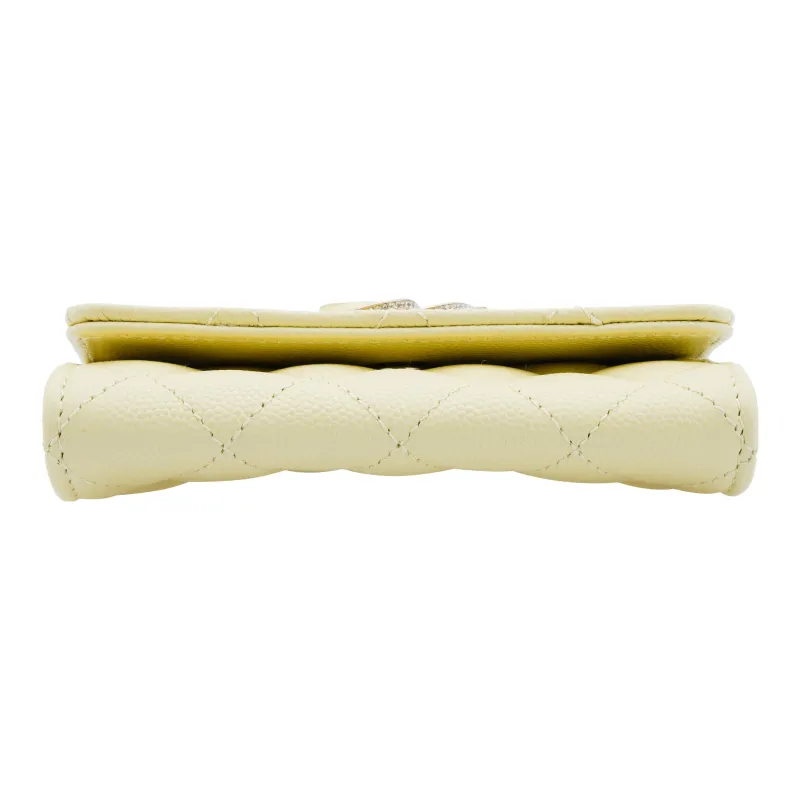 CHANEL Bright Grain Litchi Grain Cow Leather Wallet, Card Holder Women's Light Yellow-3