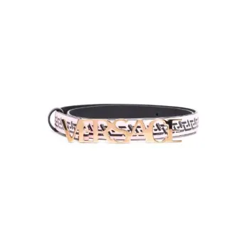VERSACE Badge Print Smooth Buckle Leather Belts Women's Pink