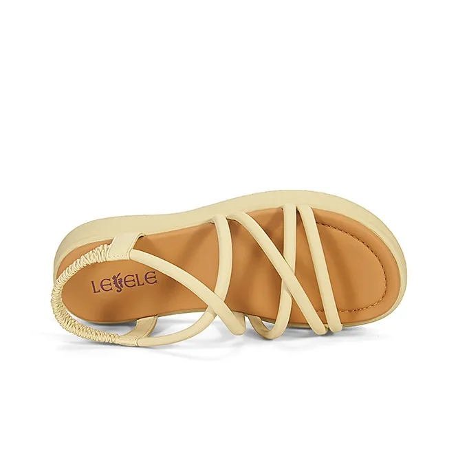 LESELE Beach Sandals Women's Black/Beige/Yellow-13