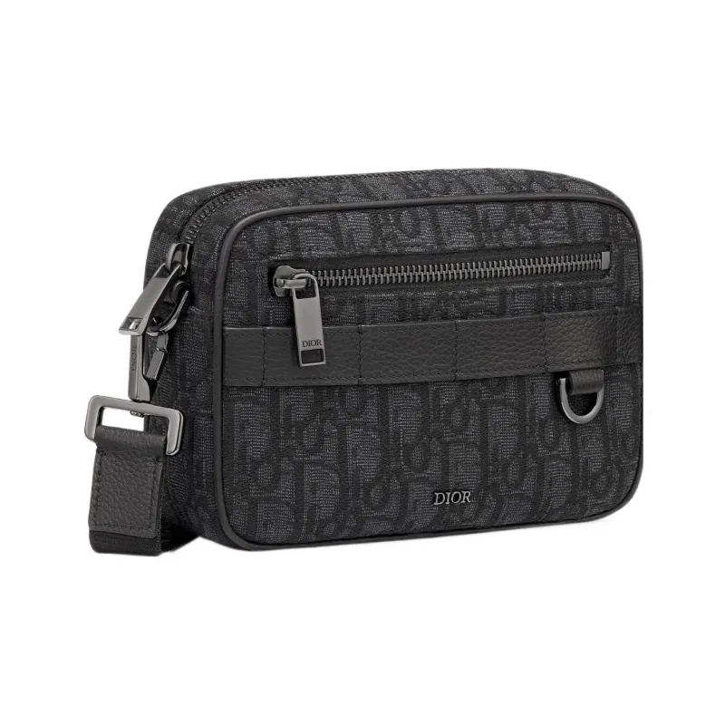 DIOR Oblique Print Grain Cow Leather Shoulder Bag, Crossbody Bag Mini Men's Black-1