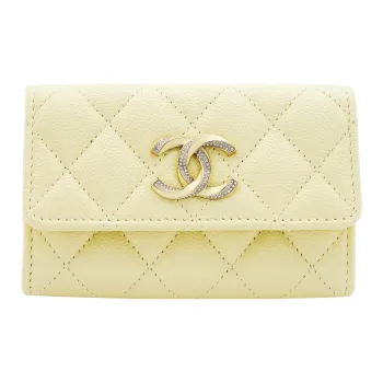 CHANEL Calfskin Wallet, Card Holder Women's Light Yellow
