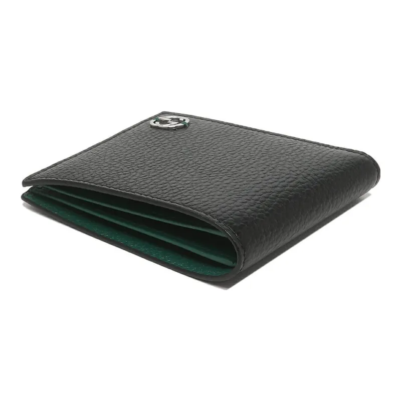 GUCCI Leather Wallet Regular Men's Black/Green-3