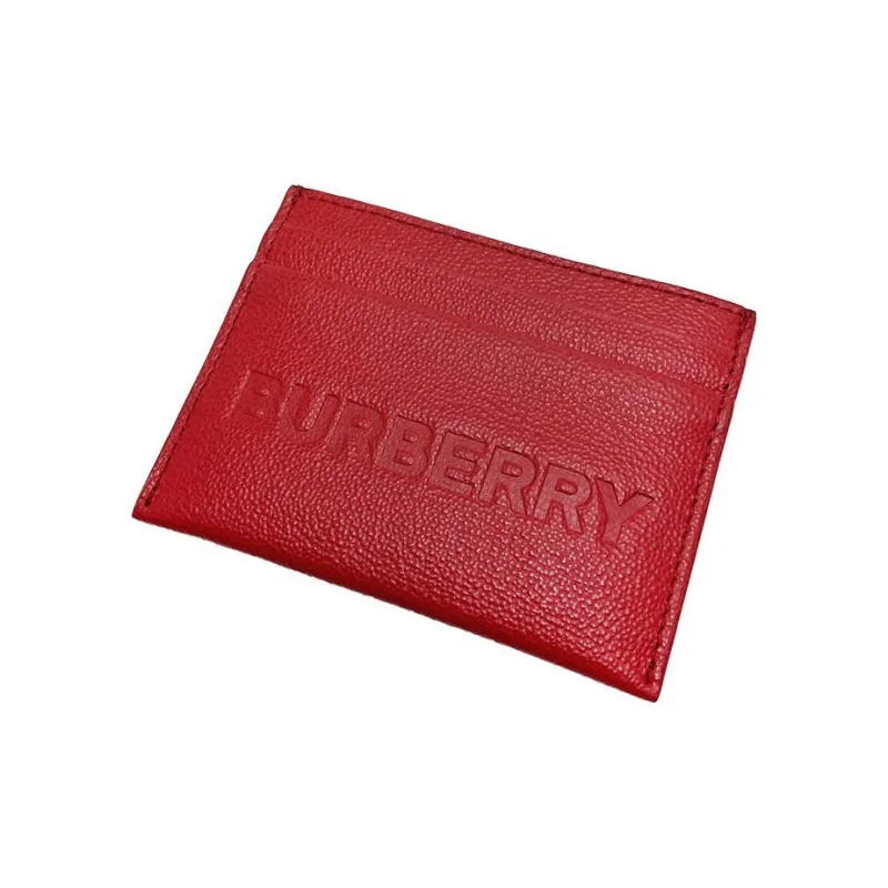 Burberry Grained Leather Card Clip Card Holder Women's Red-2