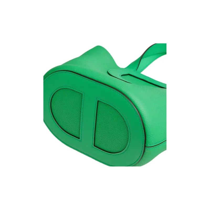 HERMES In The Loop Clemence Bullhide With Swift Calfskin Basket Bag Pig Nose Bucket Bag Handbag Women's Comic Green-4