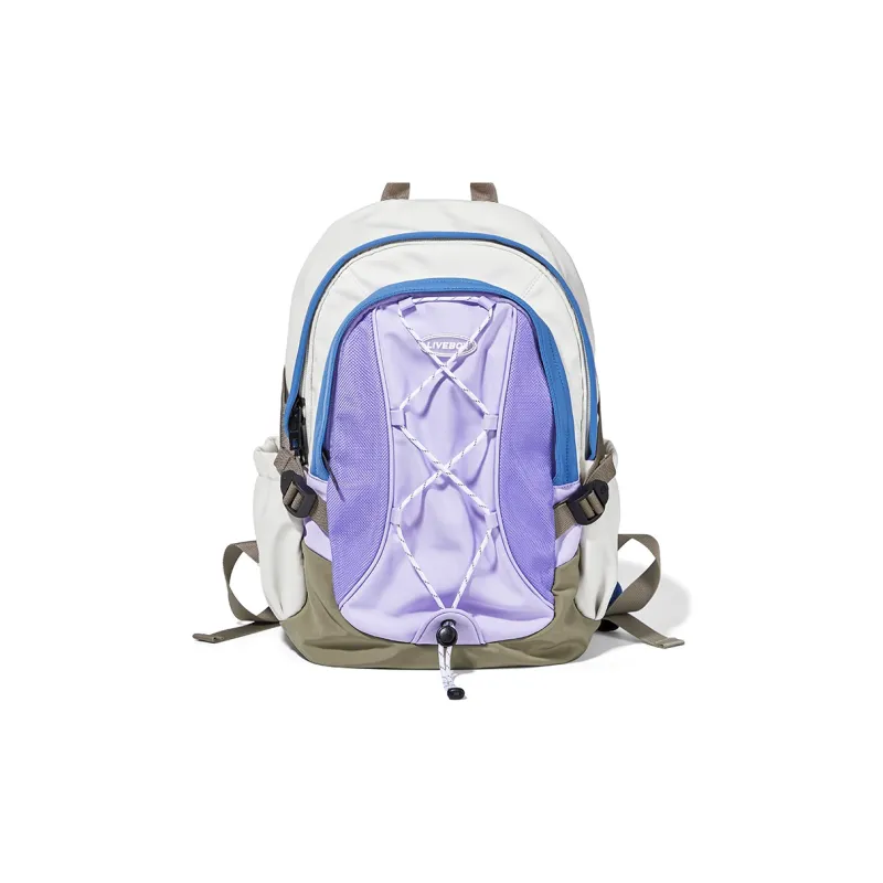 LIVEBOX EN DIRECT Nylon Fabric Backpack Medium Size Women's Light Gray Red Black Gray Color-9