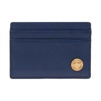 VERSACE Leather Card Holder Men's Marine Blue