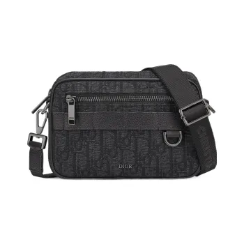 DIOR Oblique Print Grain Cow Leather Shoulder Bag, Crossbody Bag Mini Men's Black