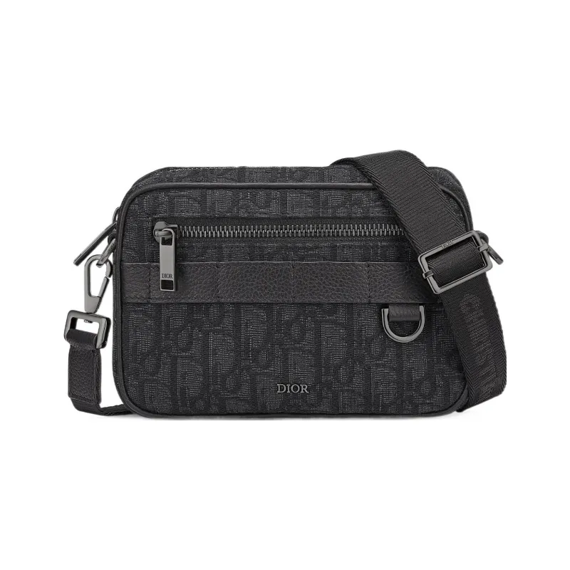 DIOR Oblique Print Grain Cow Leather Shoulder Bag, Crossbody Bag Mini Men's Black-0
