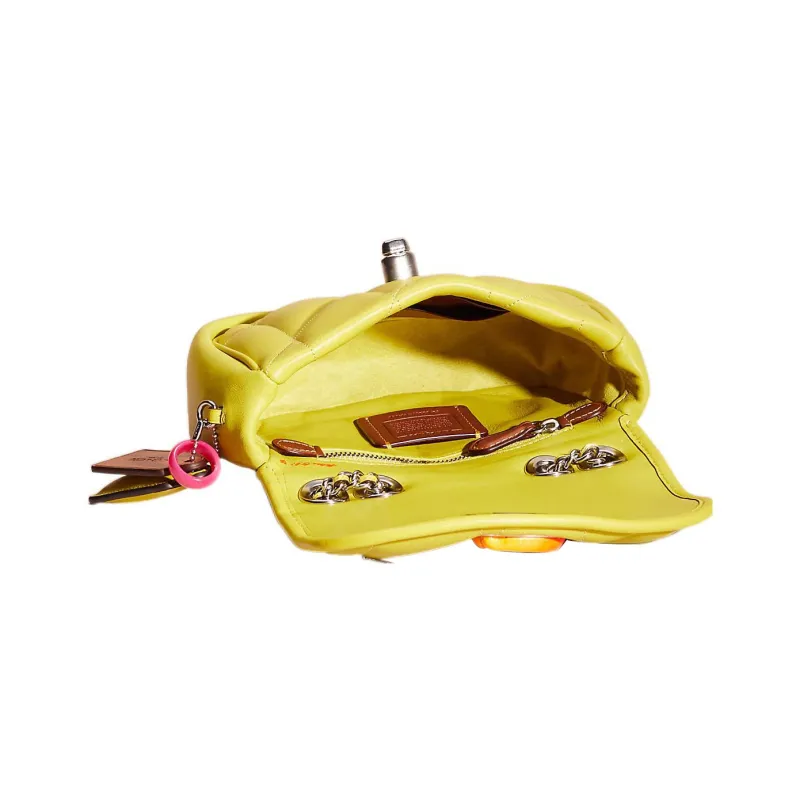 COACH Pillow Madison Leather Pillow Bag Shoulder Bag Trumpets Women's Silver & Orange Yellow-2