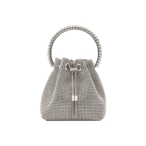 Jimmy Choo Satin Bucket Bag, Shoulder Bag, Crossbody Bag, Handbag Regular Women's Silver