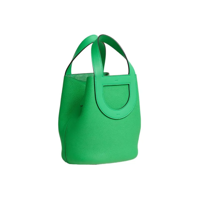 HERMES In The Loop Clemence Bullhide With Swift Calfskin Basket Bag Pig Nose Bucket Bag Handbag Women's Comic Green-1