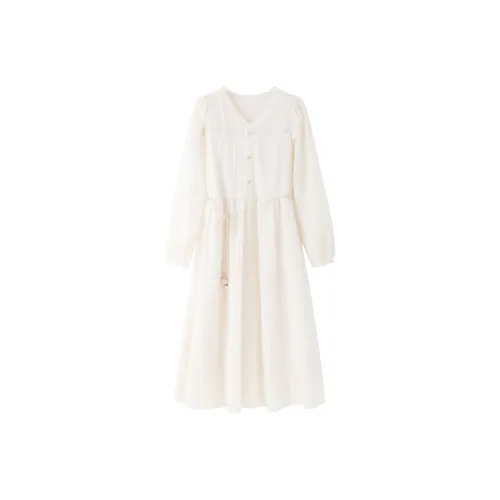 Long-Sleeved Dresses Women's Beige