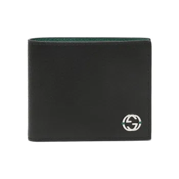GUCCI Leather Wallet Regular Men's Black/Green
