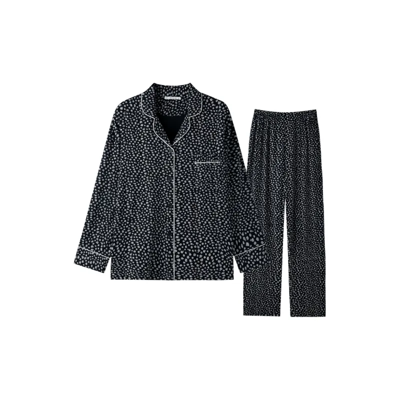 MEITENG Pajama Set Spring And Fall Season Women's Black-0