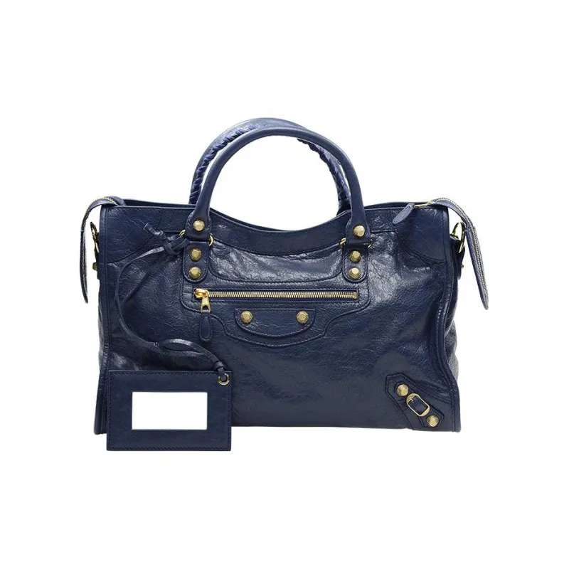 Balenciaga Sheepskin One Shoulder Handbags Women's Dark Blue-0
