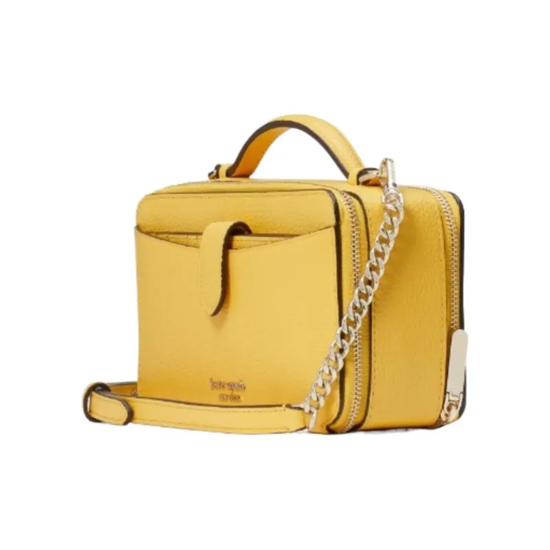 Kate Spade Hudson Litchi Grain Leather Camera Bag Handbag Shoulder Bag Crossbody Bag Small Size Women's Yellow-1