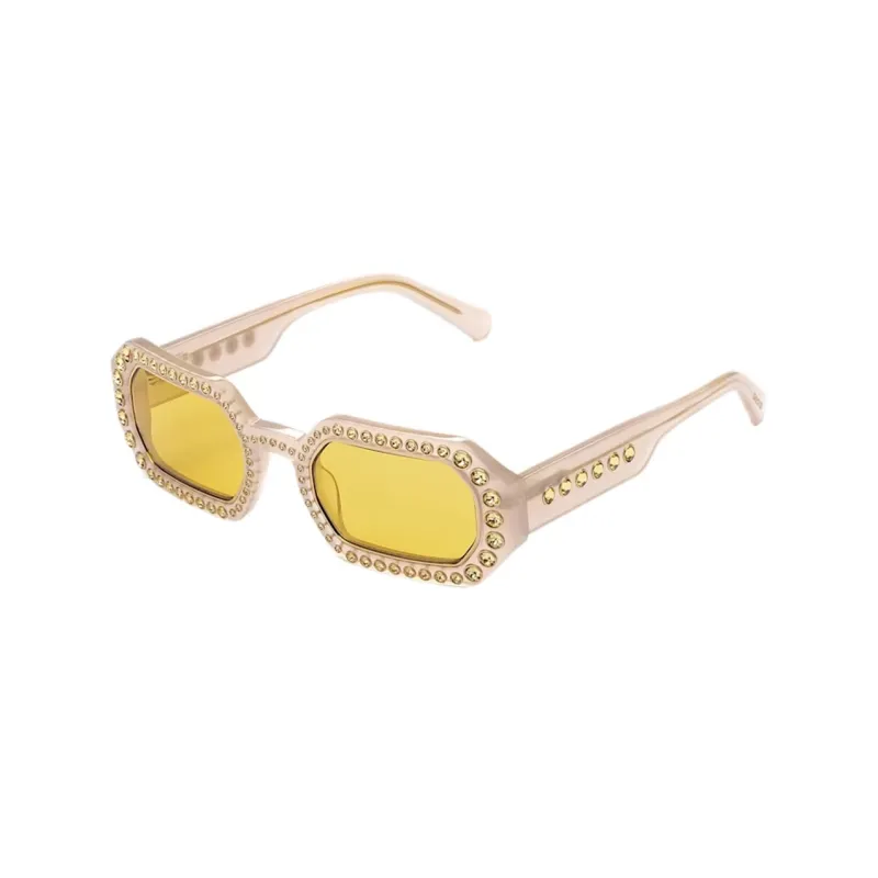 Swarovski Acetate Faux Crystal Irregular Shape Sunglasses Women's Yellow-0