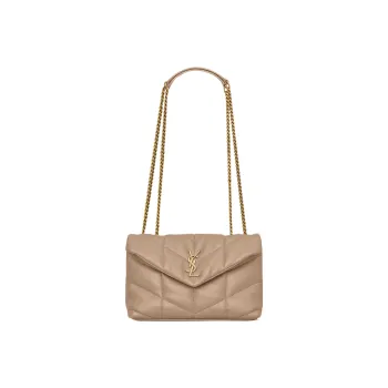 SAINT LAURENT PUFFER Lambskin Portable Crossbody Bag, Shoulder Bag Women's Dark Beige