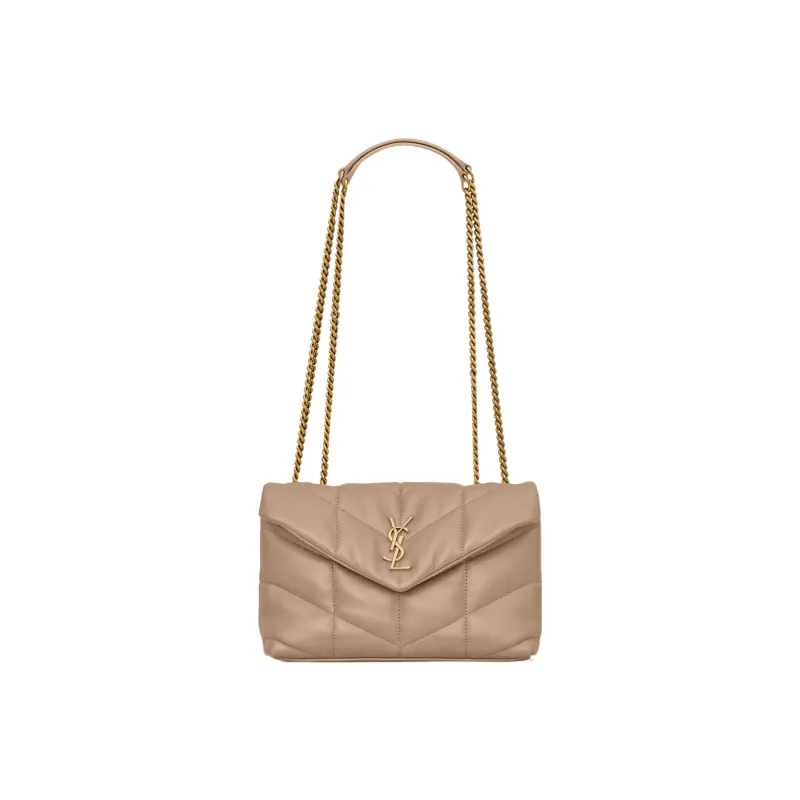 SAINT LAURENT PUFFER Lambskin Portable Crossbody Bag, Shoulder Bag Women's Dark Beige-0