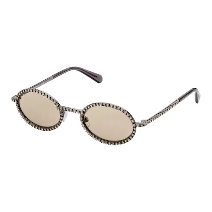 Swarovski Metal Faux Crystal Oval Sunglasses Women's Brown-0