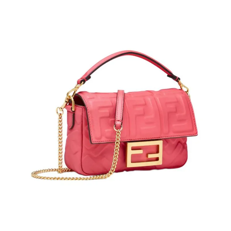 FENDI Baguette Nappa Leather Baguette Bag Portable Crossbody Bag Shoulder Bag Mini Women's Pink-1