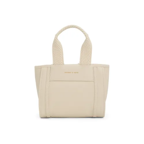 CHARLES&KEITH Canvas Bag, Handbag Small Size Women's Jet Black/Cognac Light Umber/Beige