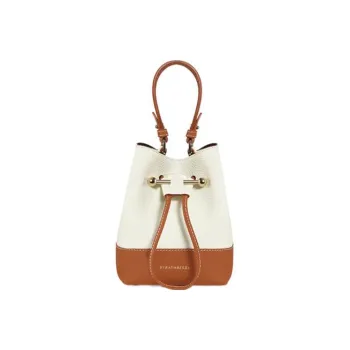 Strathberry Cow Leather Bucket Bag Portable Crossbody Bag Shoulder Bag Women's Brown/White