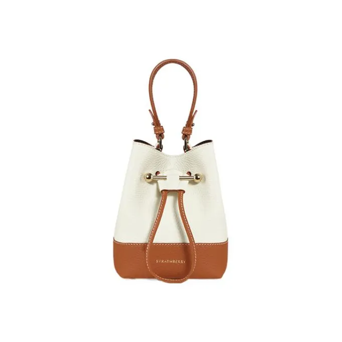 Strathberry Cow Leather Bucket Bag Portable Crossbody Bag Shoulder Bag Women's Brown/White-0