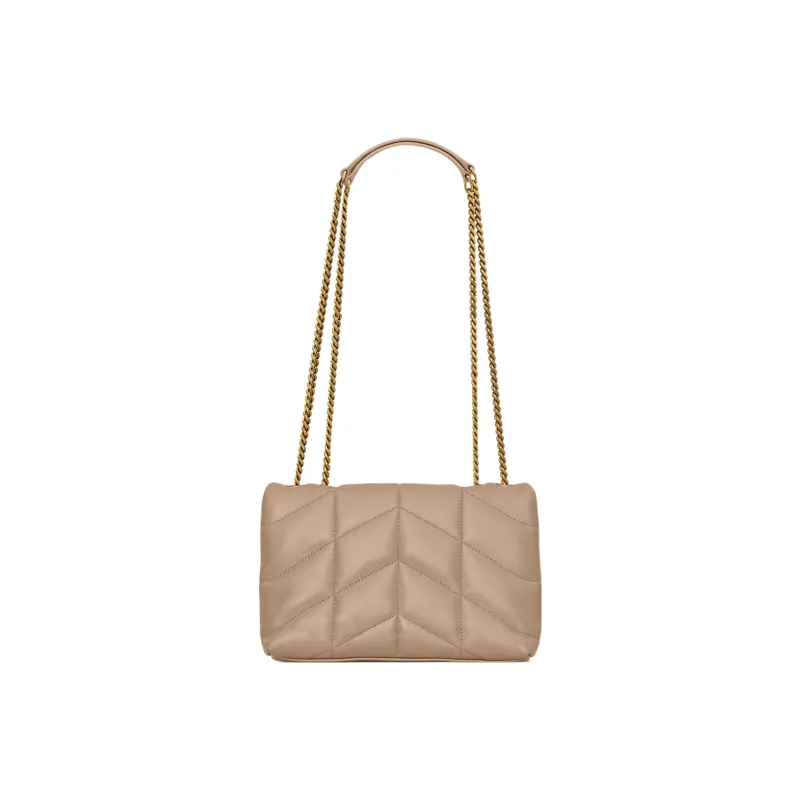 SAINT LAURENT PUFFER Lambskin Portable Crossbody Bag, Shoulder Bag Women's Dark Beige-2