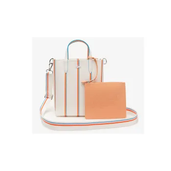 LACOSTE Grained PVC Tote Bag Shopping Bag Handbag Regular Women's White Orange