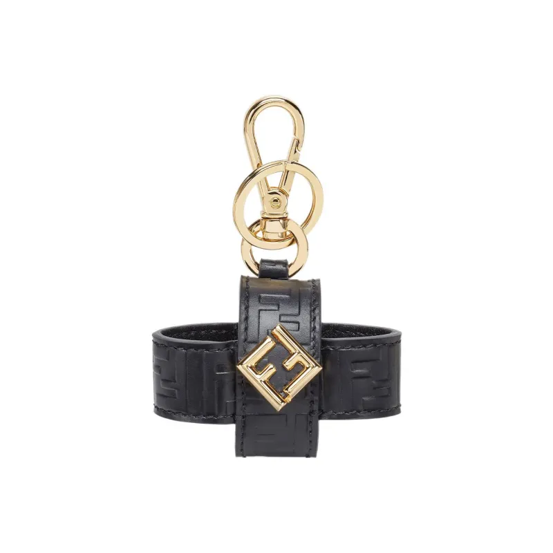 FENDI FF Diamonds Series Sheep Wool Blended With Calfskin AirPods Pro Pendant Bag Earphone Case Women's Black-0