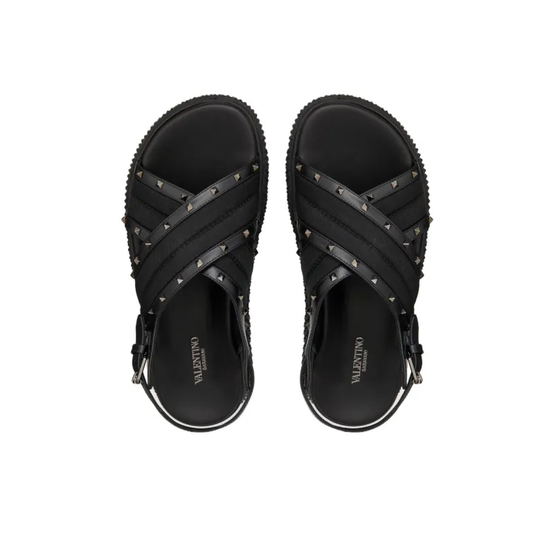 Valentino Rockstud Beach Sandals Men's Black-3