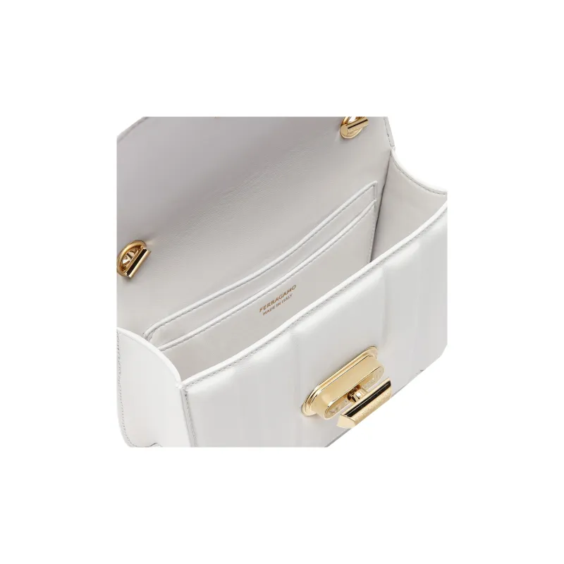 FERRAGAMO GANCINI Calfskin Shoulder Bag Crossbody Bag Mini Women's White-4