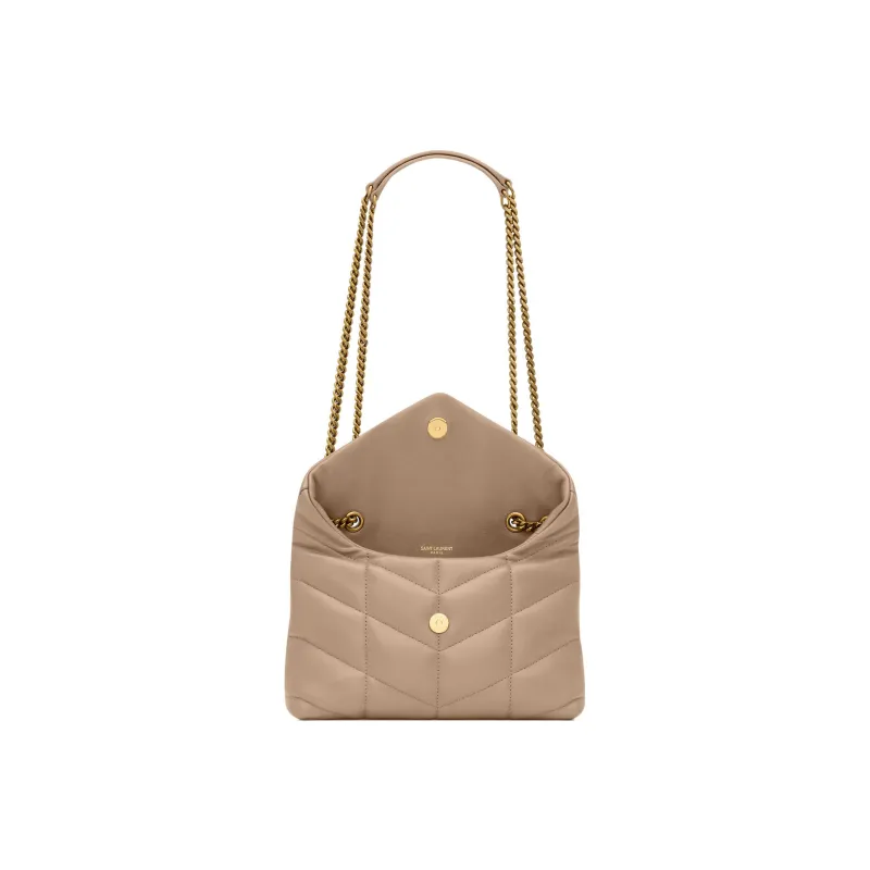 SAINT LAURENT PUFFER Lambskin Portable Crossbody Bag, Shoulder Bag Women's Dark Beige-3