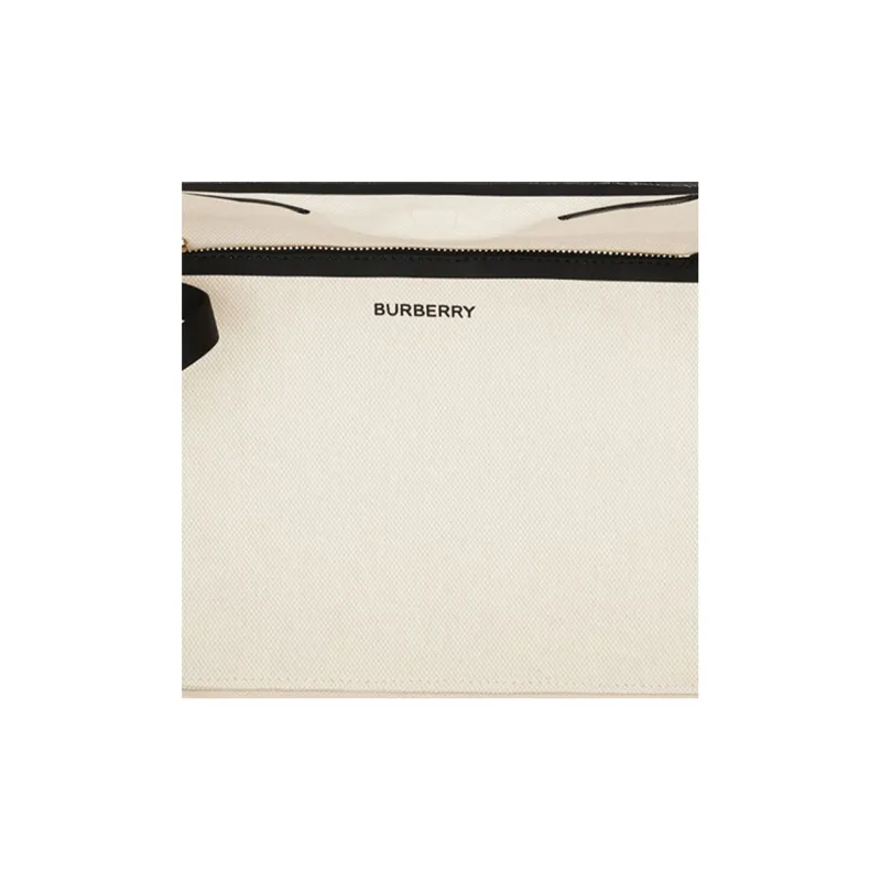 Burberry Canvas Bag, Tote Bag, Shopping Bag, Combo Bag, One Shoulder Handbag Medium Size Women's Natural & Black-5