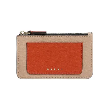 MARNI Trunk Calfskin Wallet, Card Holder Women's Brown/Brick Red