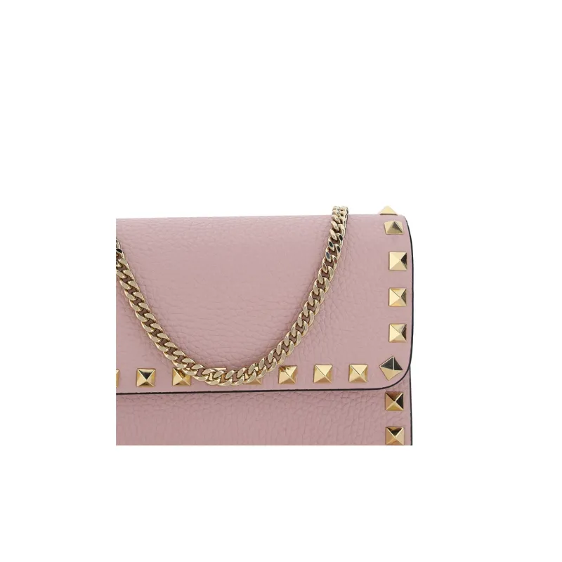 Valentino Rockstud Grained Calfskin Messenger Bag Shoulder Bag Crossbody Bag Clutches Women's Water Lilac-3