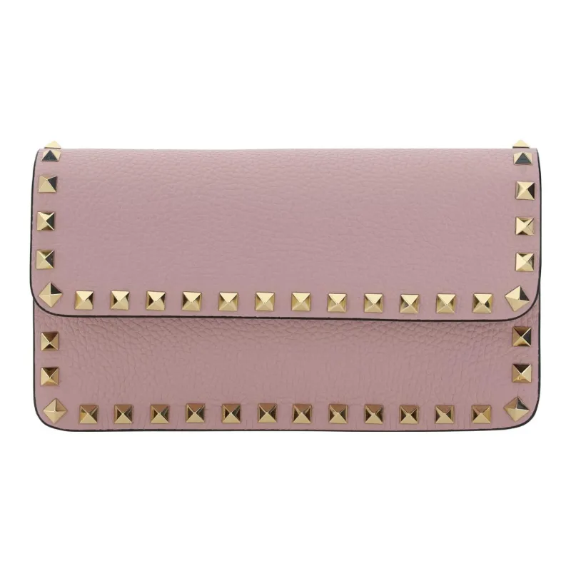 Valentino Rockstud Grained Calfskin Messenger Bag Shoulder Bag Crossbody Bag Clutches Women's Water Lilac-0